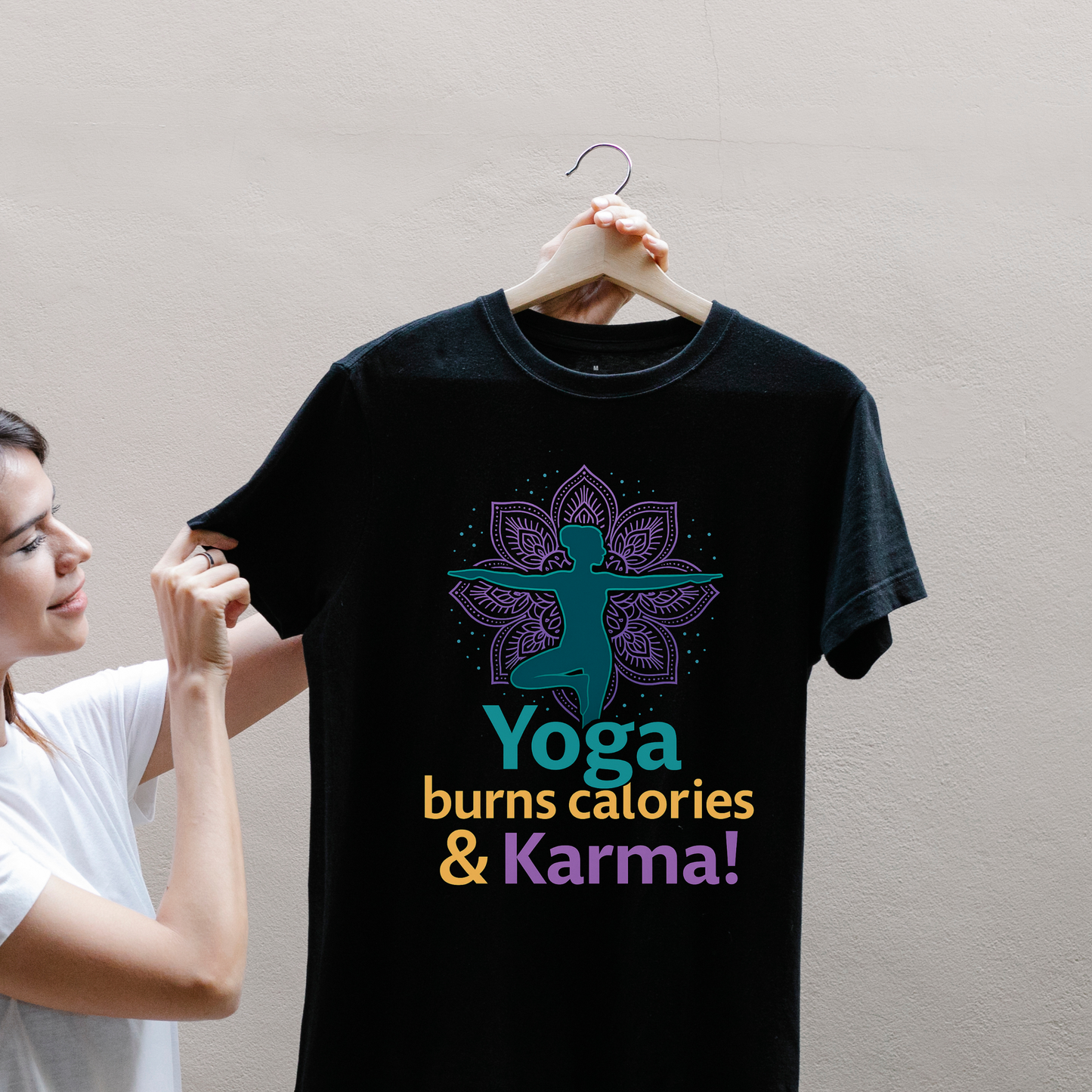 Yoga Burns Calories & Karma - Spiritual Yoga T-Shirt for Women